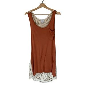 Lola Copper and Cream Crochet Back Tank with Pocket Womens Size Large